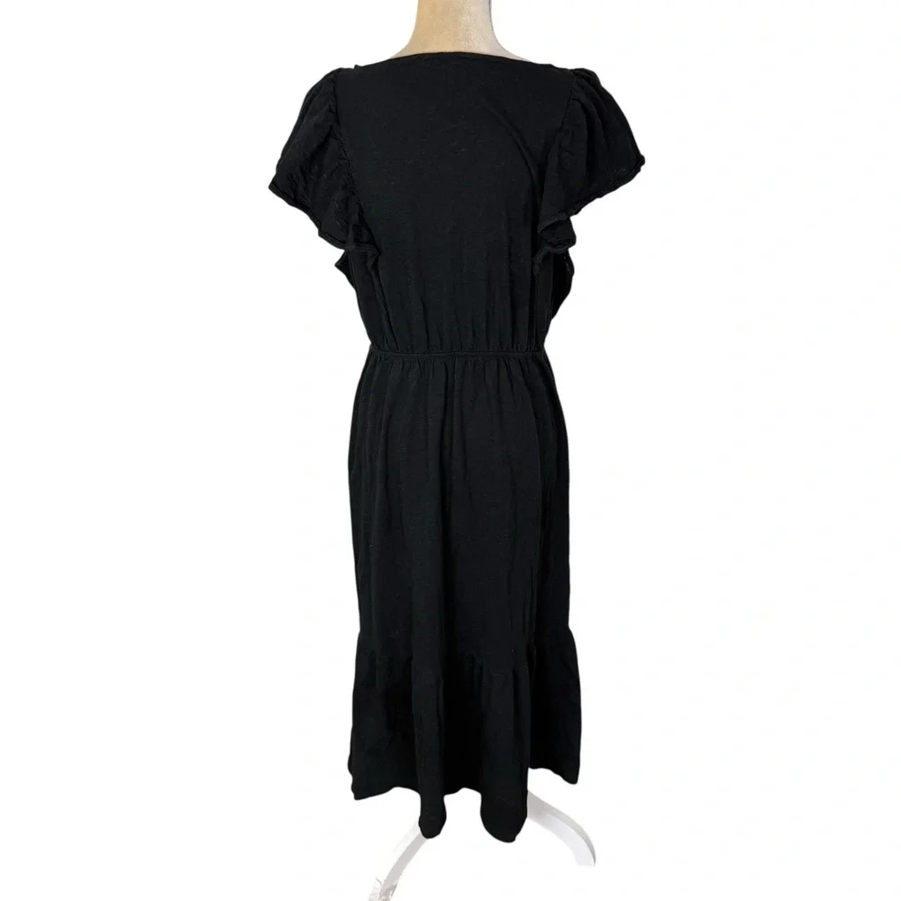 J.Crew Black Ruffle Cap Sleeve‎ Elastic Waist Tiered Stretch Knit Dress XL
